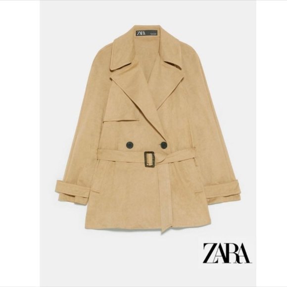 SOLD!!!Zara Camel Faux Suede Trench Coat Size S - Picture 4 of 10